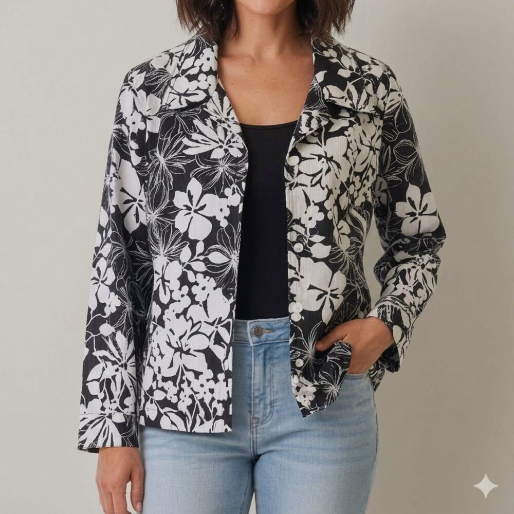 Liz Claiborne | Y2K Floral Boho Tropical Print Button Cotton Blend Jacket XL 90s